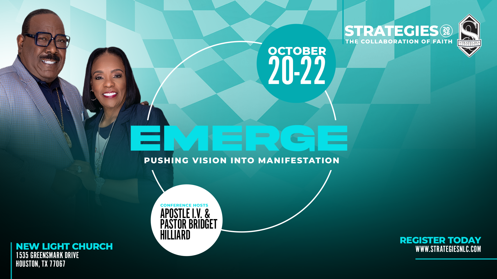 Apostle I. V. and Pastor Bridget Hilliard, hosts of Strategies 2026 EMERGE